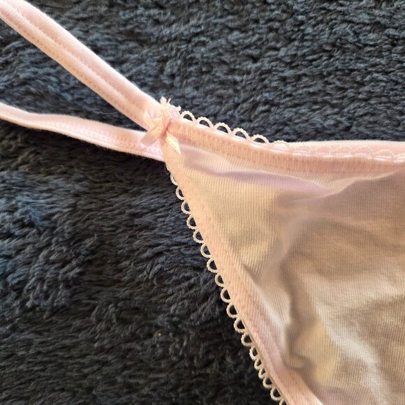 Victoria's Secret Pink! light pink picot trim cotton V-string Panties Size L - Picture 3 of 4